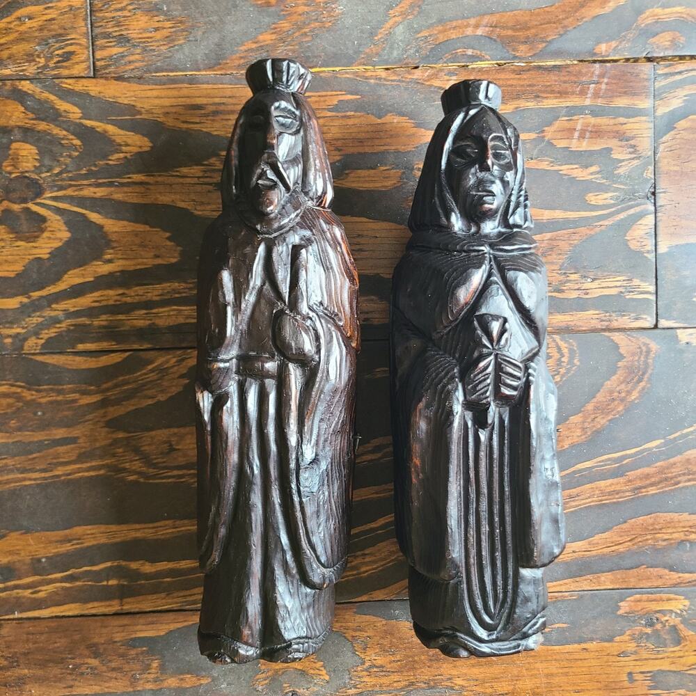 Vintage Mid Century Spanish Folk Art Carved Wood Wine Boxes King Queen